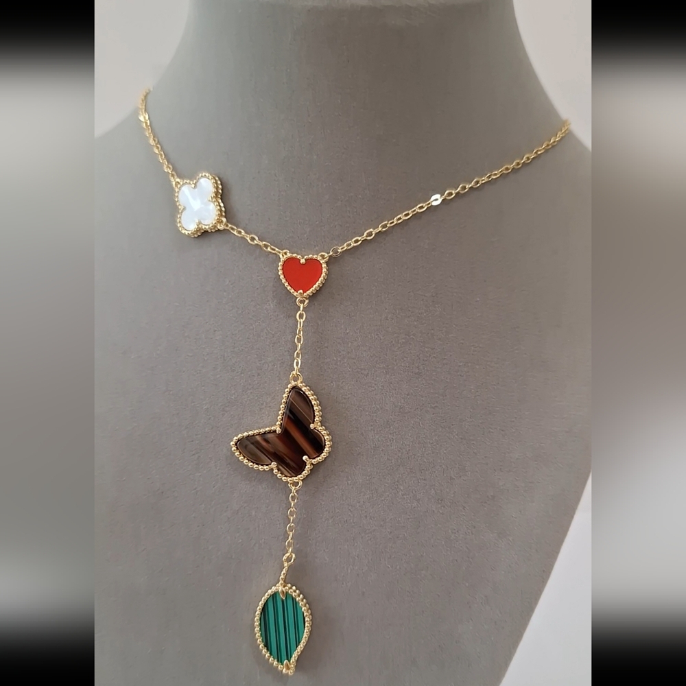 Multicolor Clovers Butterfly Necklace